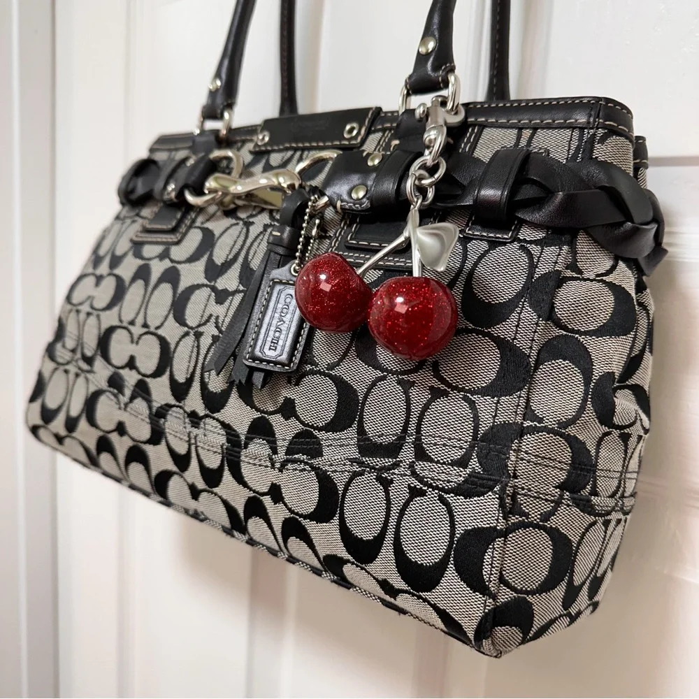 Coach Hamptons Carryall Signature Jacquard Black Leather Y2K - Picture 4 of 12